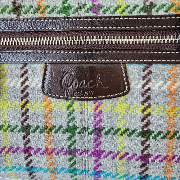Coach Penelope Tattersall Satchel Plaid Wool  Multi-color & Brown Patent Leather - Picture 3 of 16